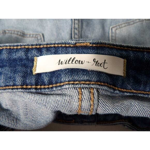 Willow + Root Jeans Midrise Girlfirend Sz 32 Distressed Cropped Blue Denim Stret - Picture 6 of 15
